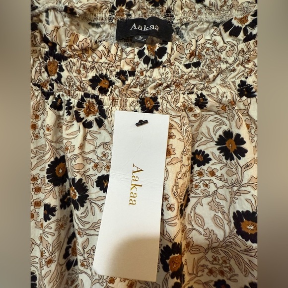 Aakaa Black Brown Cream Babydoll Floral Dress Midi - Picture 5 of 7